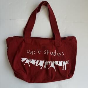 Uncle Studios Red Zippered Tote Slouchy Canvas Laundry Bag Graphic Handmade